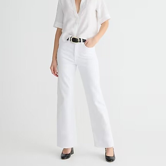 J. Crew Slim High Rise Wide Leg Raw Hem Jeans White Size 29 NWT - Picture 1 of 8